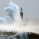 Rough seas at the Roker lighthouse in Sunderland, after Storm Darragh hit the UK. Picture: PA