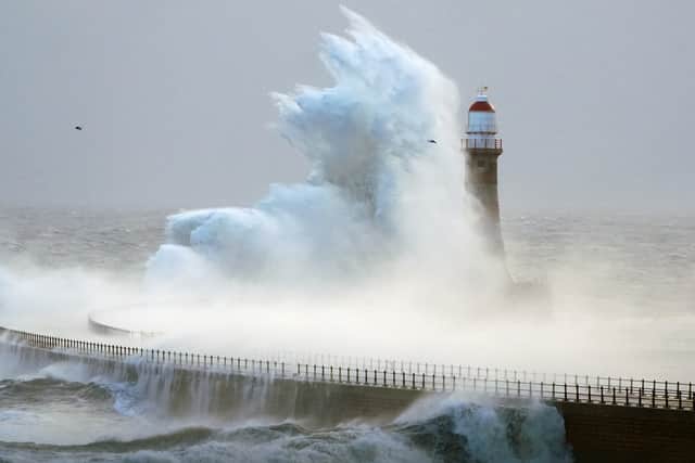 Rough seas at the Roker lighthouse in Sunderland, after Storm Darragh hit the UK. Picture: PA