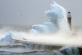 Rough seas at the Roker lighthouse in Sunderland, after Storm Darragh hit the UK. Picture: PA