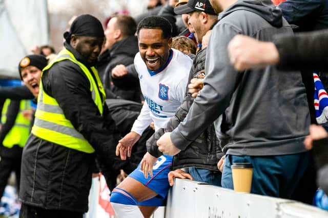 Danilo celebrates in amongst the Rangers fans after scoring to make it 2-0 over Ross County. (Photo by Alan Harvey / SNS Group)