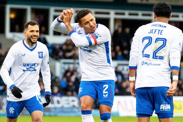 Rangers captain James Tavernier celebrates after scoring to make it 3-0 over Ross County at the Global Energy Stadium in Dingwall. (Photo by Alan Harvey / SNS Group)