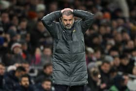 Spurs manager Ange Postecoglou reacts during the 4-3 defeat to Chelsea at Tottenham Hotspur Stadium. (Photo by Justin Setterfield/Getty Images)