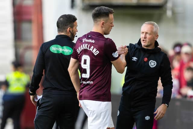 Captain Lawrence Shankland and Hearts head coach Neil Critchley.