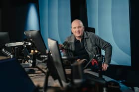 Broadcaster Martin Geissler poses for a photograph in a recording studio at BBC Scotland Pacific Quay headquarters to promote his new podcast