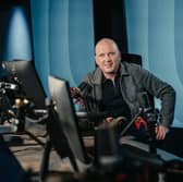 Broadcaster Martin Geissler poses for a photograph in a recording studio at BBC Scotland Pacific Quay headquarters to promote his new podcast