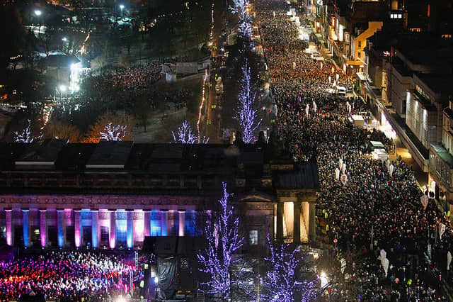 Revellers pack into Edinburgh city centre for the Hogmanay Street Party in 2009.