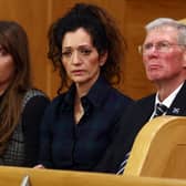 Alex Salmond's niece Christina Hendry (left), Tasmina Ahmed-Sheikh chair of the Alba Party (centre) and acting Alba Party leader Kenny MacAskill attend a motion of condolence for the former first minister in Edinburgh. Ms Hendry will run to become a MSP. Picture: Jeff J Mitchell/Getty Images