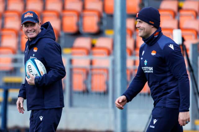 Edinburgh head coach Sean Everitt (left) is delighted that Duhan van der Merwe is staying at the club for another three years. (Photo by Mark Scates / SNS Group)