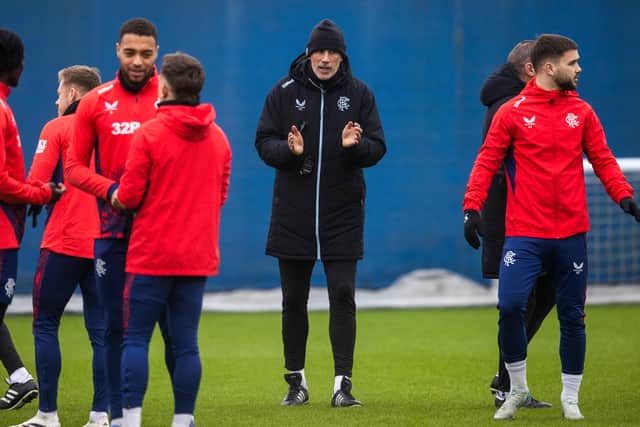 Rangers manager Philippe Clement during a training session the day before facing Tottenham in the Europa League.