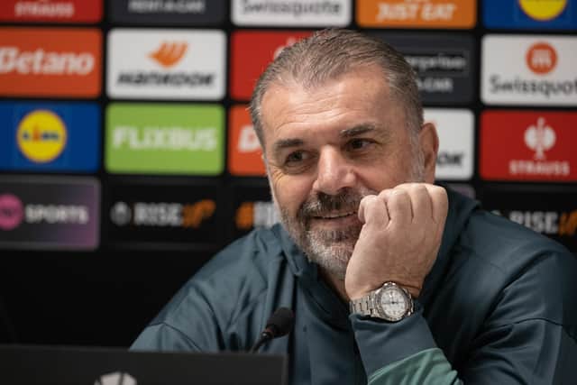 Tottenham Hotspur head coach Ange Postecoglou during his pre-match press conference ahead of facing Rangers in the Europa League. (Photo by Alan Harvey / SNS Group)