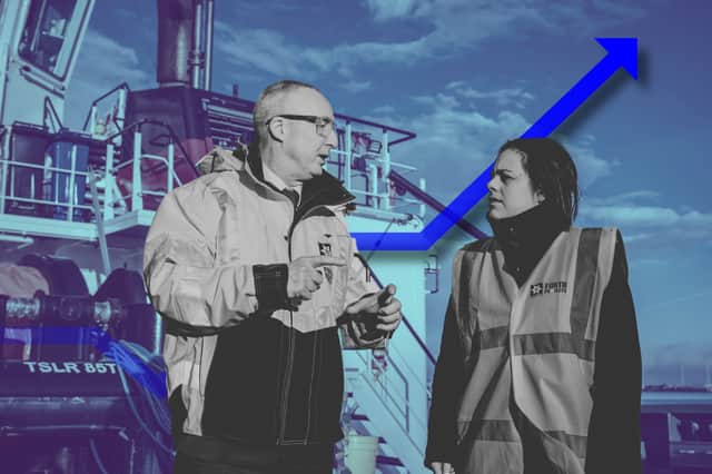 Stuart Wallace CEO of Forth Ports with Deputy First Minister Kate Forbes at the Port of Leith today