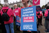 Campaigners in Parliament Square, London, in favour of the proposed bill to legalise assisted dying.