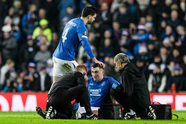 Rangers defender John Souttar is tended to by medics.