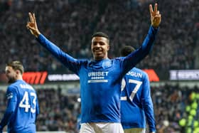 Rangers' Hamza Igamane celebrates opening the scoring against Tottenham Hotspur.