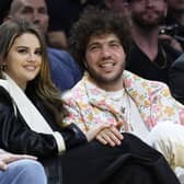 Actress and singer Selena Gomez with music producer Benny Blanco at an Los Angeles Lakers NBA basketball game in January 2024 