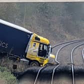 The lorry crashed into a railway line near Gretna after driving off a motorway