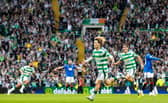 Kyogo Furuhashi celebrates after Celtic's 3-0 win over Rangers earlier this season.