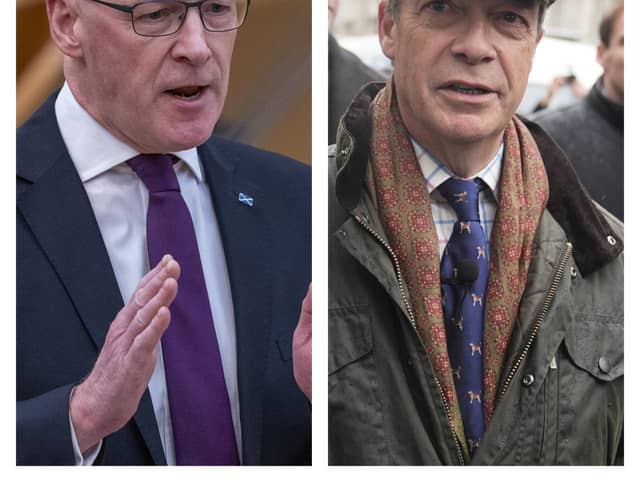 First Minister and SNP leader John Swinney and Reform UK leader Nigel Farage