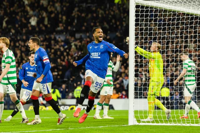 Rangers' Danilo celebrates after scoring to make it 3-3 during the Premier Sports Cup Final. Cr: SNS Group.