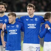 Rangers' Robin Propper, Connor Barron, Kieran Dowell and Rudvan Yilmaz watch on during the shootout during the Premier Sports Cup Final. Cr: SNS Group.