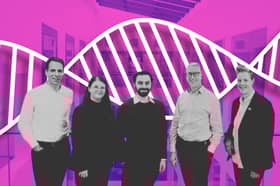 Mark Beaumont, partner at Eos; Jessica Birt, CEO and co-founder; Dr Matthew Dale, CSO and co-founder, Professor David Venables, chair of board; Professor Susan Rosser, chair of scientific advisory board. Picture by Stewart Attwood / Canva