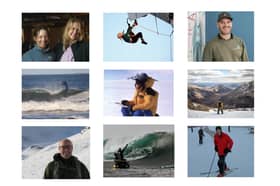 Some of the outdoors folk to visit the notional Four Seasons sofa in 2024, clockwise from bottom left: Brendan Paddy; Sam Christopherson; Hannah Bailey (right, with Lesley McKenna); Caitlin Connor; Andy Hadden; a scene from Bailey's film Thrawn; Andy Meldrum; Ben Larg (in blue); Philip Hughes