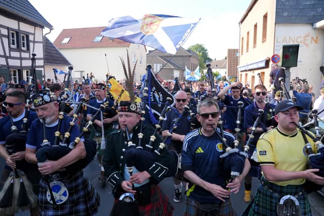 The Tartan Army marches to Cologne Stadium ahead of the game against Switzerland in the Euro 2024 tournament in Germany (Picture: Bradley Collyer)
