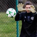 Craig Gordon during a Hearts training session ahead of the UEFA Conference League match against Petrocub. (Photo by Mark Scates / SNS Group)