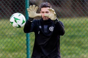 Craig Gordon during a Hearts training session ahead of the UEFA Conference League match against Petrocub. (Photo by Mark Scates / SNS Group)