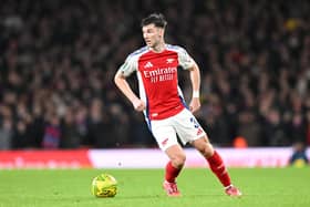 Kieran Tierney in action for Arsenal during the Carabao Cup quarter-final win over Crystal Palace at Emirates Stadium on December 18, 2024 in London, England. (Photo by Stuart MacFarlane/Arsenal FC via Getty Images)