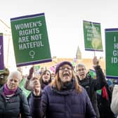 Supporters of For Women Scotland and the Scottish Feminist Network protest outside the Scottish Parliament (Picture: Lesley Martin)