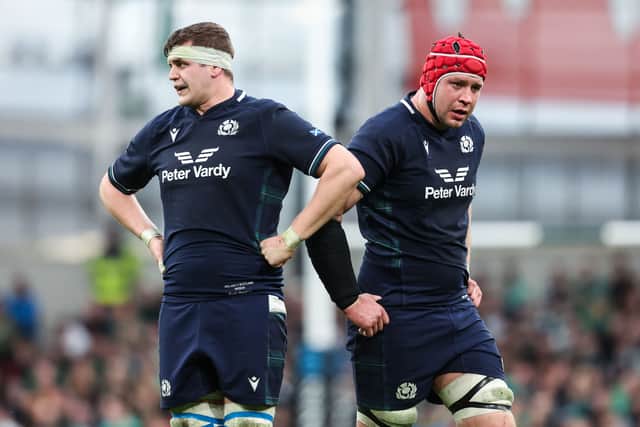Scotland teammates Scott Cummings and Grant Gilchrist will be on opposing sides when Glasgow host Edinburgh in the first leg of the 1872 Cup at Hampden on Sunday. (Photo by Ross MacDonald / SNS Group)