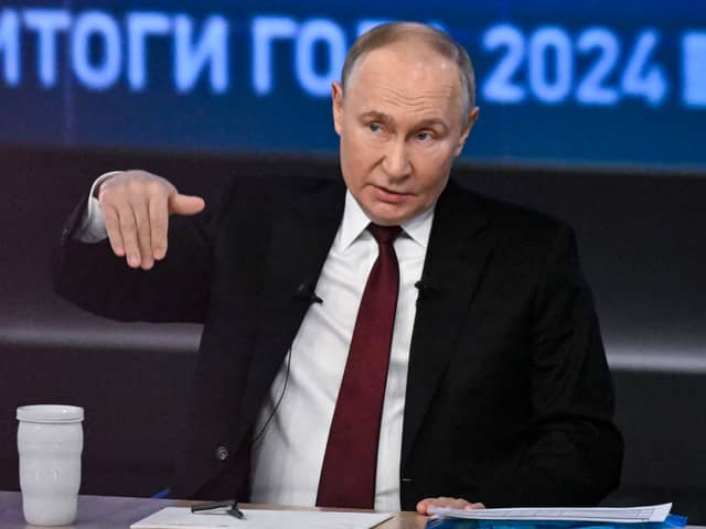 Vladimir Putin spent four-and-a-half hours answering questions from journalists and others on state-controlled television (Picture: Alexander Nemenov)