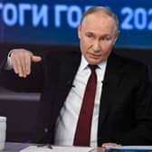 Vladimir Putin spent four-and-a-half hours answering questions from journalists and others on state-controlled television (Picture: Alexander Nemenov)