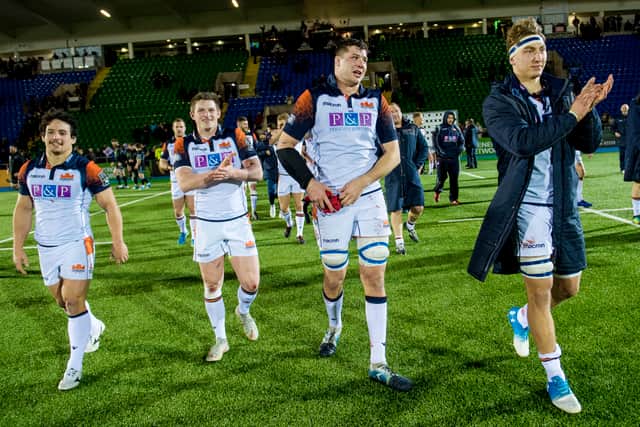 Grant Gilchrist, second from right, with team-mates Juan Pablo Socino, James Johnstone and Jamie Ritchie after Edinburgh's 16-8 win at Scotstoun in 2018, their last victory in Glasgow.