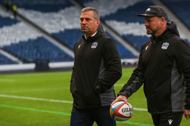 Glasgow Warriors head coach Franco Smith, left, with his assistant Nigel Carolan before the match at Hampden.