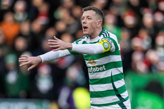 Celtic captain Callum McGregor tries to rally his teammates at Tannadice.