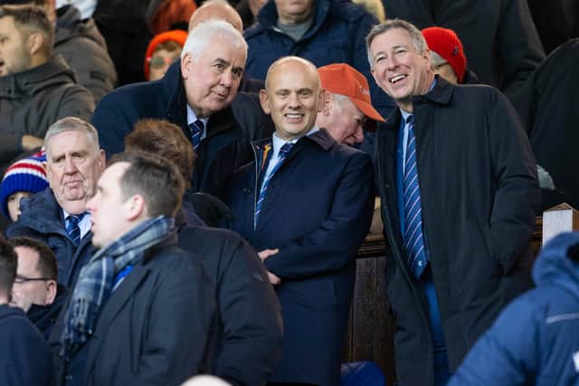 Patrick Stewart, centre, started work Rangers as CEO last month.