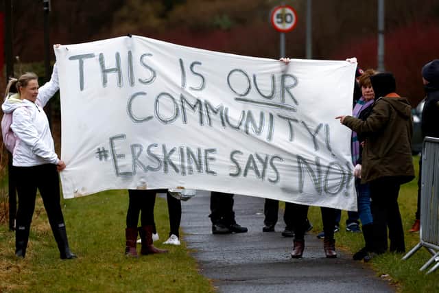 A protest in 2023 outside a hotel housing refugees in Erskine (Picture: Jeff J Mitchell)