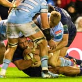 Pierre Schoeman scores Edinburgh's decisive try in the 10-7 win over Glasgow Warriors at Scottish Gas Murrayfield.