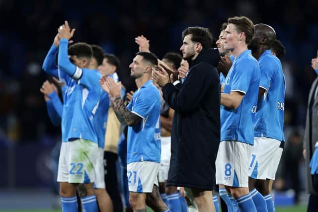 Scott McTominay and his Napoli teammates take the acclaim of the home fans after defeating Venezia.