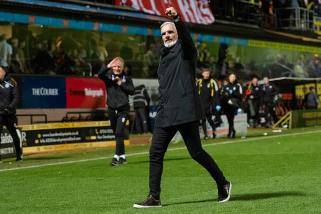 Dundee United manager Jim Goodwin celebrates the win over Aberdeen at Tannadice.