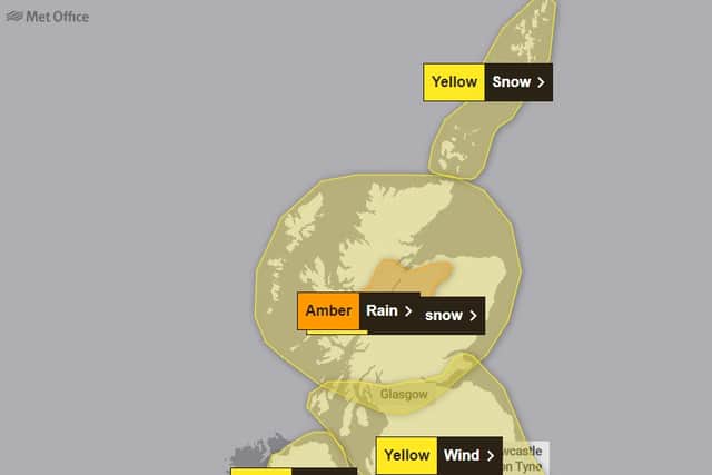 A slew of weather warnings remain in place across Scotland on Hogmanay. Picture: Met Office