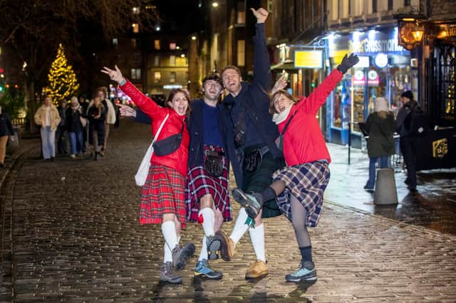 Hogmanay revellers in the Grassmarket this year.