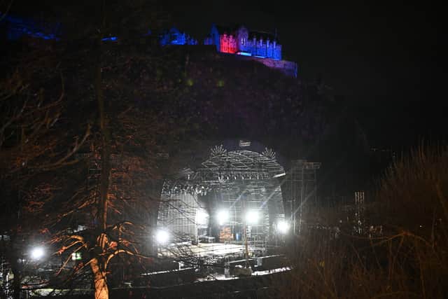 The empty Ross Bandstand stage on Hogmanay after all outdoor events including the street party and fireworks were cancelled due to bad weather.