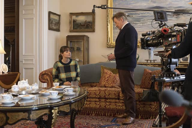 Actress Meredith Brook and actor Iain MacRae on set during the filming of the new BBC murder mystery series An t-Eilean, which was filmed on Lewis and Harris. Picture: Black Camel Pictures/BBCAlba/John Maher