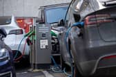 Electric cars charge on a street on Norway's capital Oslo (Picture: Jonathan Nackstrand)