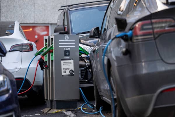 Electric cars charge on a street on Norway's capital Oslo (Picture: Jonathan Nackstrand)