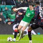 Hibs were awarded a penalty after Rangers forward Ianis Hagi clashed with Josh Campbell in the box.