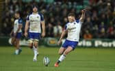 Finn Russell kicks a late second half penalty to put Bath in front but the Scotland fly-half ended up on the losing side against Northampton. (Photo by David Rogers/Getty Images)
